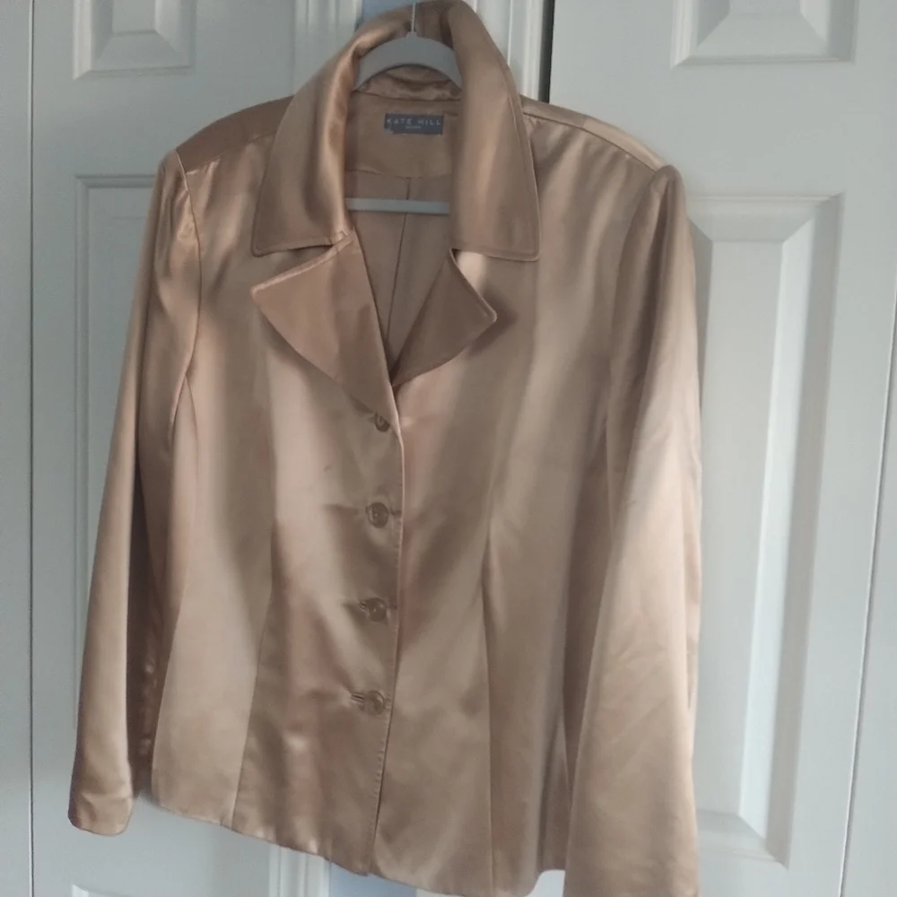 Kate Hill Woman 100 percent Gold Silk Blazer Plus Size 22W - Picture 2 of 9